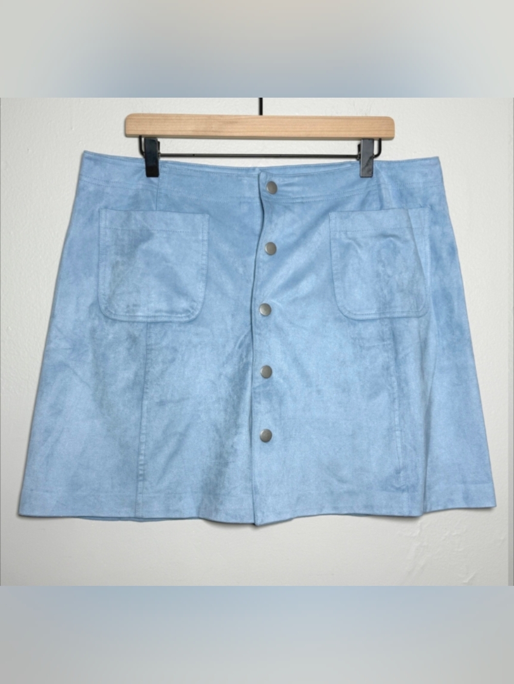 Belle Sky Light Blue Button-Front Mini Skirt 16